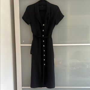 Quince Black Midi Dress with White Buttons